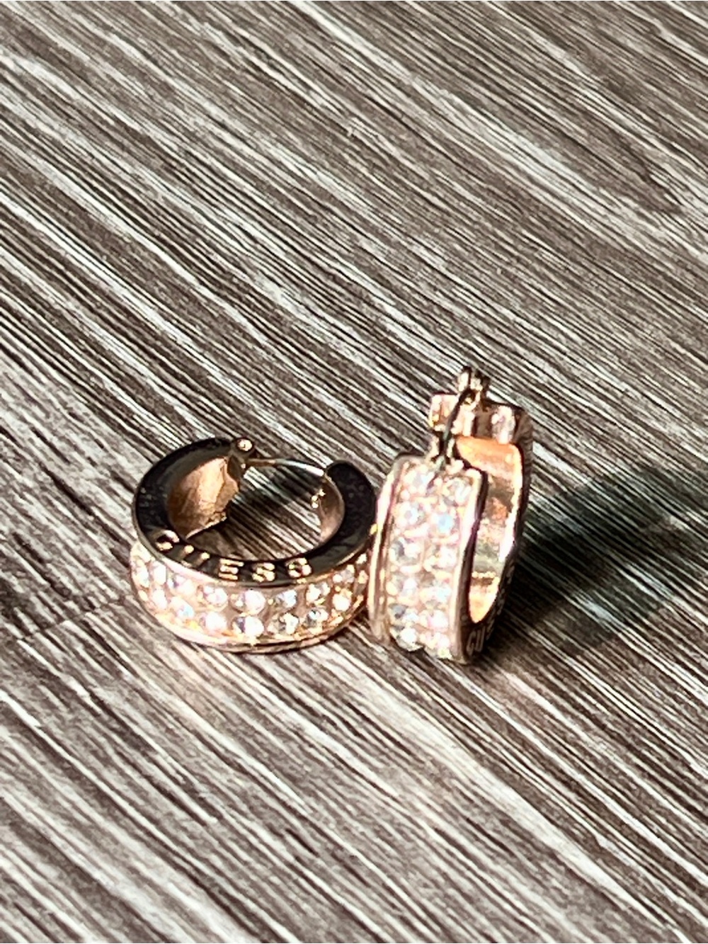 Guess Rose Gold Crystal Pavé Huggie Earrings